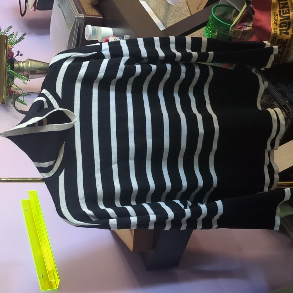 Black and White Striped Turtleneck Sweater